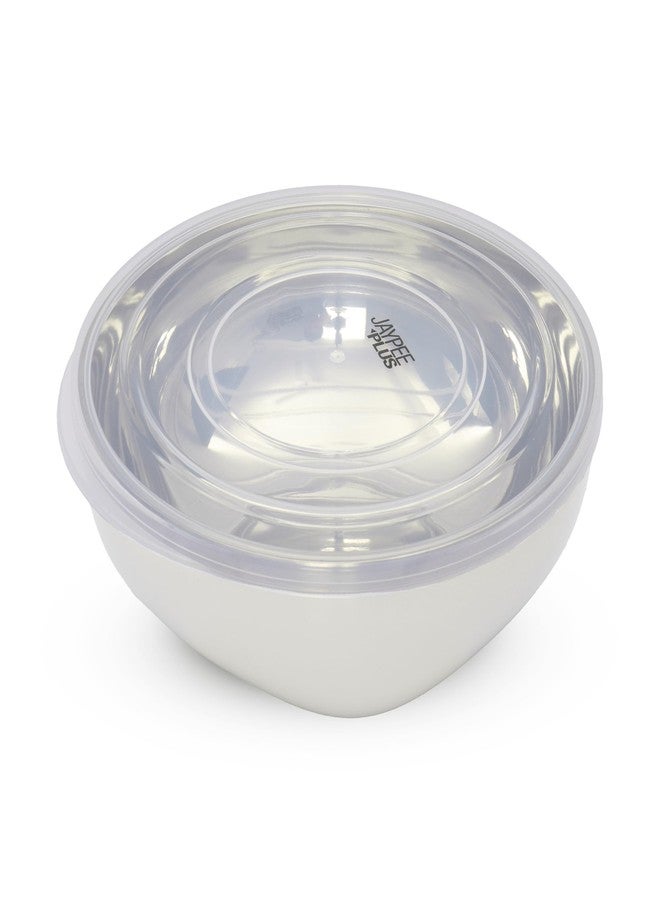 جايبي بلس طقم أوعية خلط وتقديم من الفولاذ المقاوم للصدأ من جاي بي بلس، 3 قطع مع غطاء، مقاوم للصدأ، آمن للاستخدام في الميكروويف، سعة 1000 مل، لون عاجي - Image 5